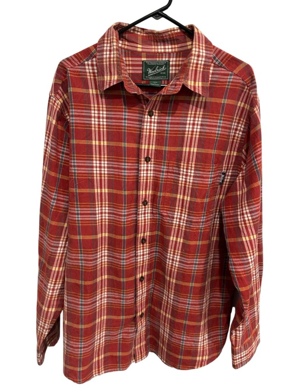 Woolrich Large Mens Red Plaid Button-Down Shirt Heritage Style Lumberjack